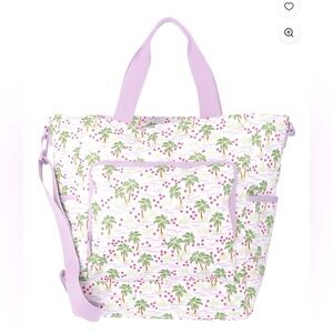 Women’s Insulated Beach Cooler Tote Bag – Palm Print with Lavender Straps